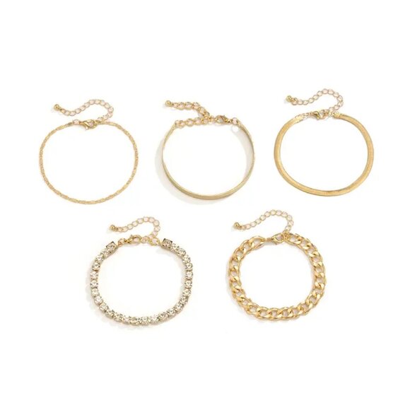 NWT 5 Pc Fashion Sparkling Faux Diamond Geometric Cutout Women Bracelet - Picture 8 of 9